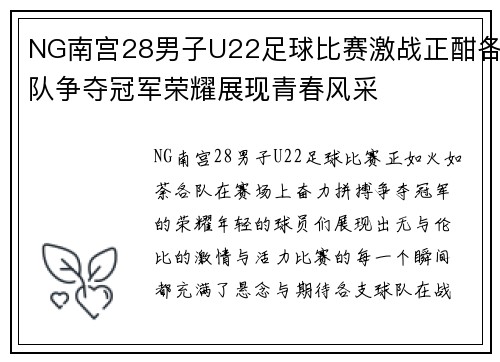 NG南宫28男子U22足球比赛激战正酣各队争夺冠军荣耀展现青春风采