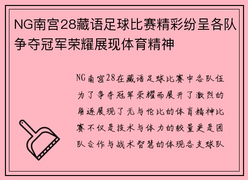 NG南宫28藏语足球比赛精彩纷呈各队争夺冠军荣耀展现体育精神